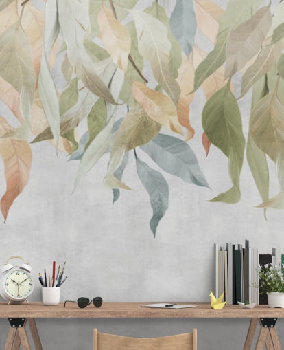 grön och gyllenbrun hängande blad tapet