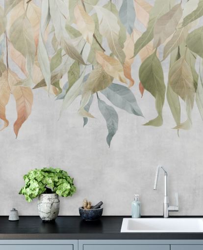 green and golden brown hanging leaves wallpaper