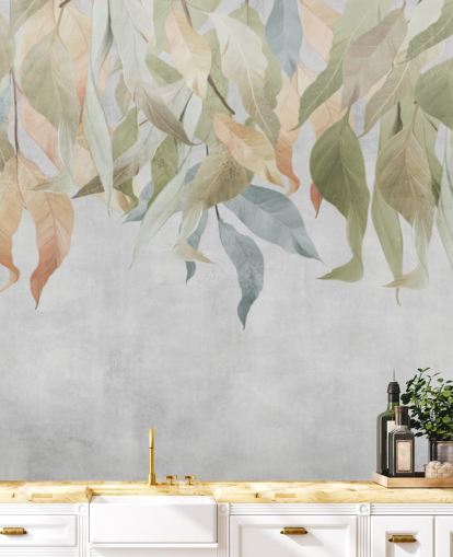 green and golden brown hanging leaves wallpaper