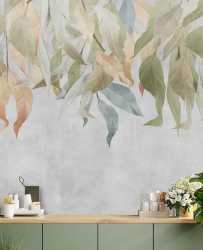 green and golden brown hanging leaves wallpaper