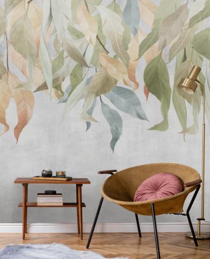 green and golden brown hanging leaves wallpaper