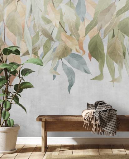 green and golden brown hanging leaves wallpaper