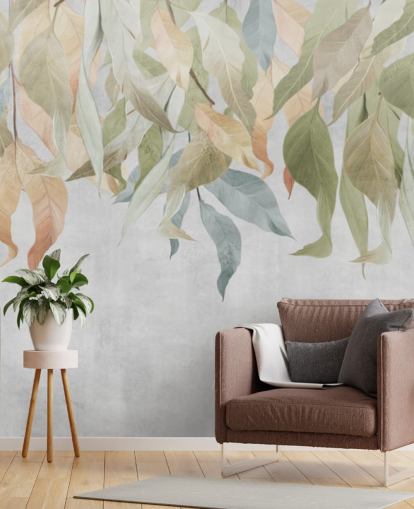 green and golden brown hanging leaves wallpaper