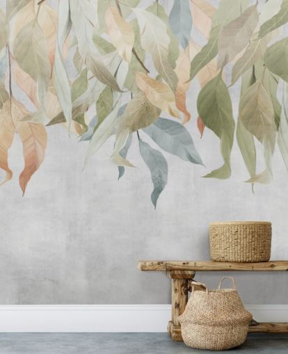 green and golden brown hanging leaves wallpaper