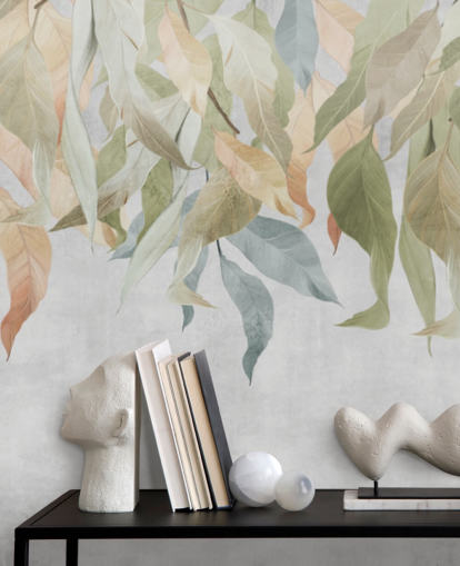 green and golden brown hanging leaves wallpaper