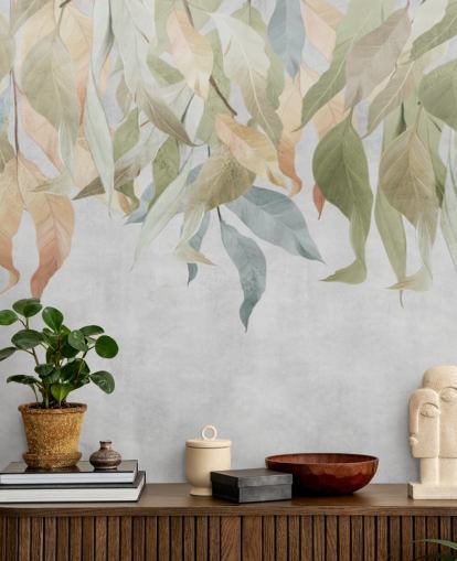 green and golden brown hanging leaves wallpaper