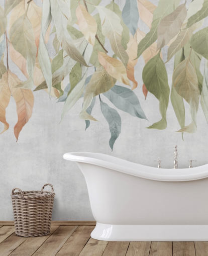 grønn og gylden brun hengende blader tapet