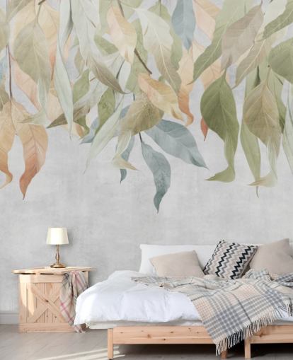 papier peint feuilles suspendues vert et brun doré