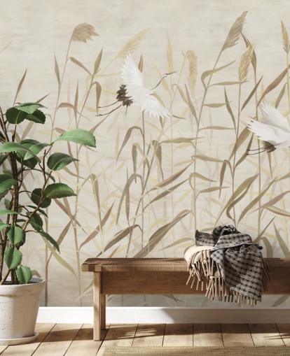 Fondo de pantalla de garzas voladoras entre cañas