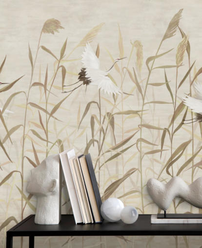 lentävät haikarat keskuudessa ruoko tapetti