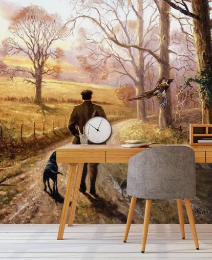 gamekeeper med hund gå ned land lane tapet