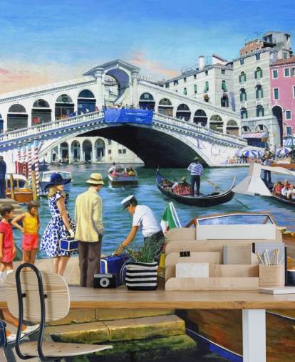 venice bridge and gondolas wallpaper