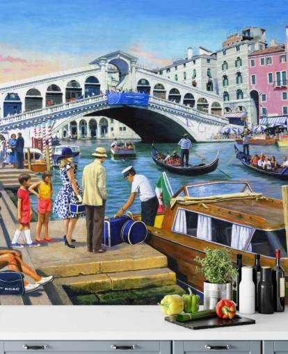 venice bridge en gondels behang