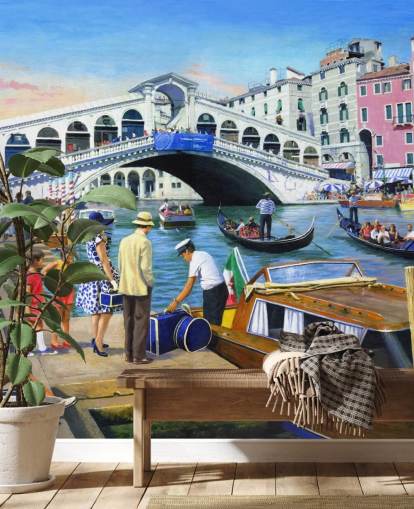 venice bridge and gondolas wallpaper