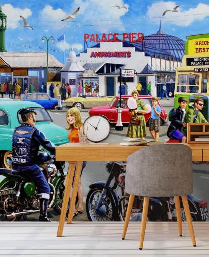 syklister og jente på vei i nærheten av bryggen i brighton tapet syklister og jente på vei i nærheten av bryggen i brighton tapet