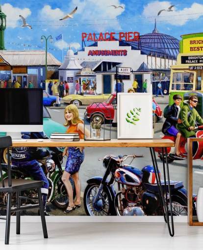 motorcyklister og pige ad vej nær molen i Brighton tapet motorcyklister og pige ad vej nær molen i Brighton tapet