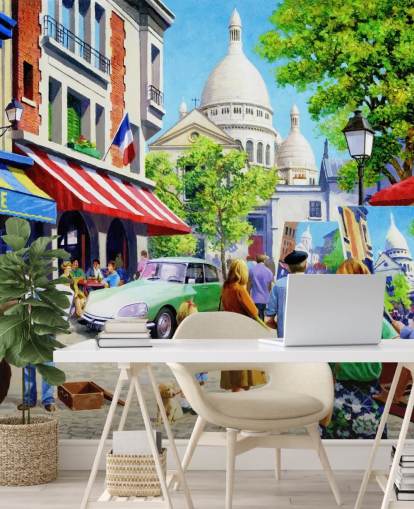 papel pintado sacre couer y calles parisinas en el pasado