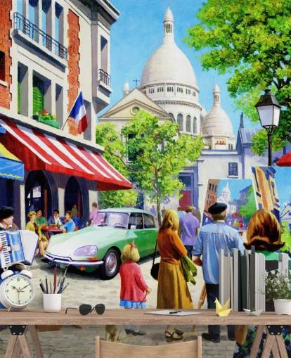 papel pintado sacre couer y calles parisinas en el pasado