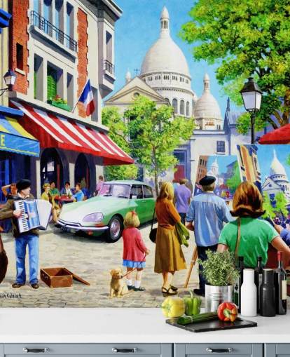 sacre couer and parisian streets in past wallpaper