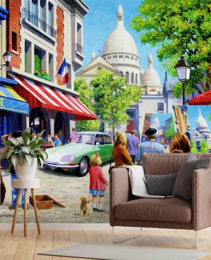 sacre couer and parisian streets in past wallpaper