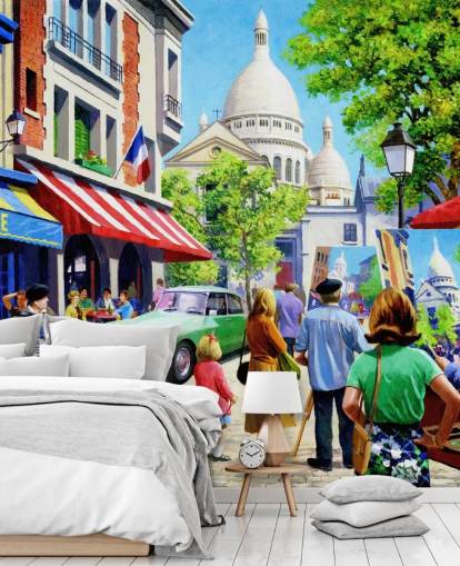 sacre couer en Parijse straten in verleden behang sacre couer en Parijse straten in verleden behang