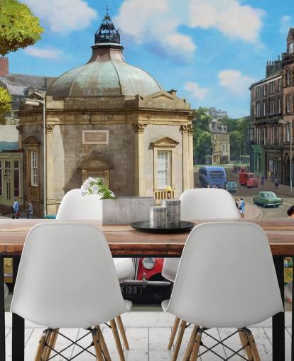 personnes habillées rétro dans la vieille ville dans le passé papier peint