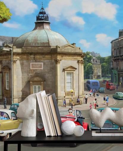 retro dressed people in old city in past wallpaper