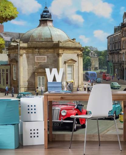 personnes habillées rétro dans la vieille ville dans le passé papier peint