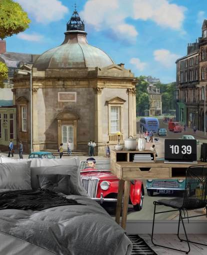 retro klädda människor i gamla stan i tidigare tapeter