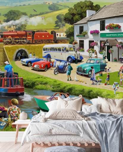 people in the yorkshire dales by canal and hills wallpaper