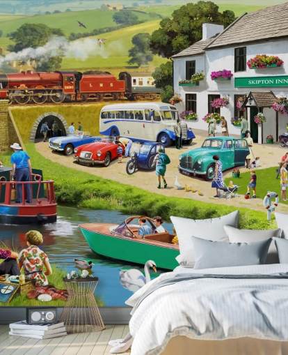 people in the yorkshire dales by canal and hills wallpaper