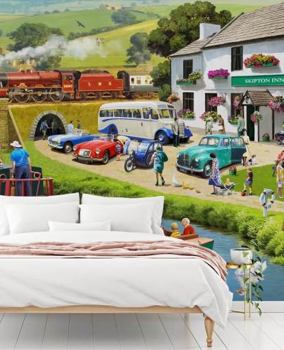 people in the yorkshire dales by canal and hills wallpaper