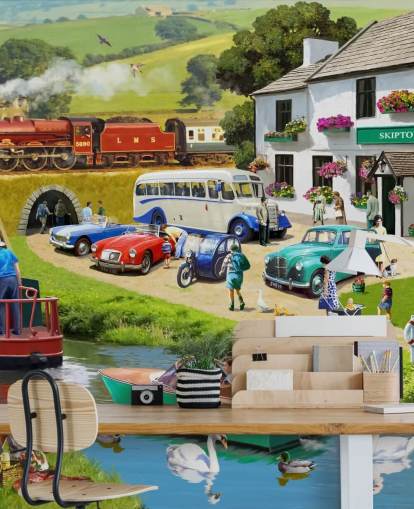 folk i Yorkshire dales ved kanal og bakker tapet