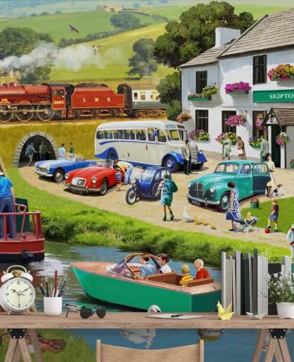 people in the yorkshire dales by canal and hills wallpaper