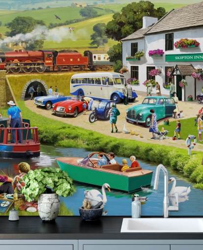 people in the yorkshire dales by canal and hills wallpaper