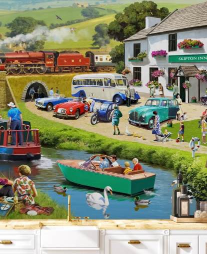 gens dans les Yorkshire Dales par le canal et les collines fond d'écran