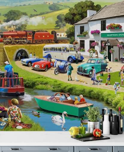 people in the yorkshire dales by canal and hills wallpaper