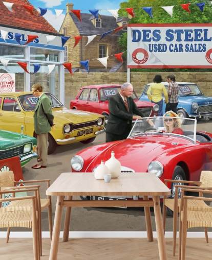 mannen die auto's behang verkopen en kopen