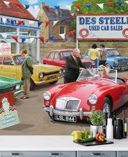 mannen die auto's behang verkopen en kopen