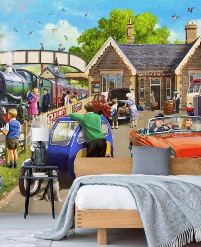 families out by the railway wallpaper