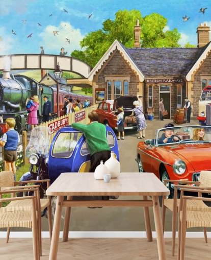 families out by the railway wallpaper