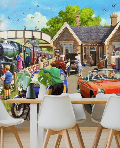 families out by the railway wallpaper