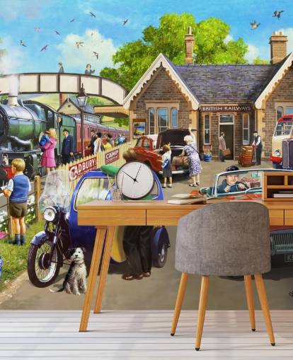 families out by the railway wallpaper