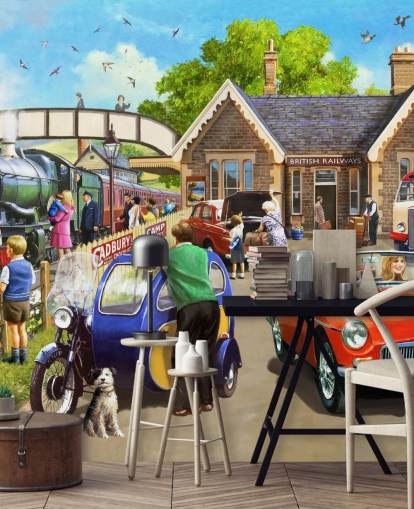 families out by the railway wallpaper