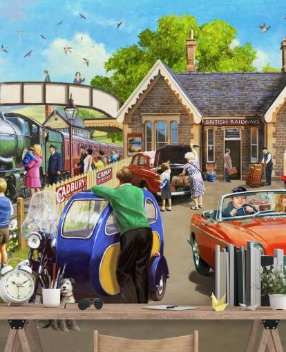 families out by the railway wallpaper