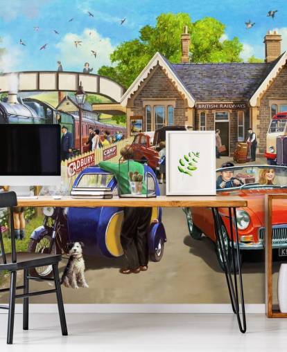 Familien draußen bei der Eisenbahn Tapete Familien draußen bei der Eisenbahn Tapete