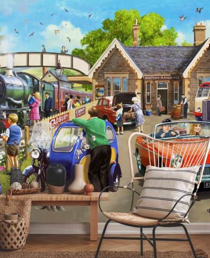 families out by the railway wallpaper