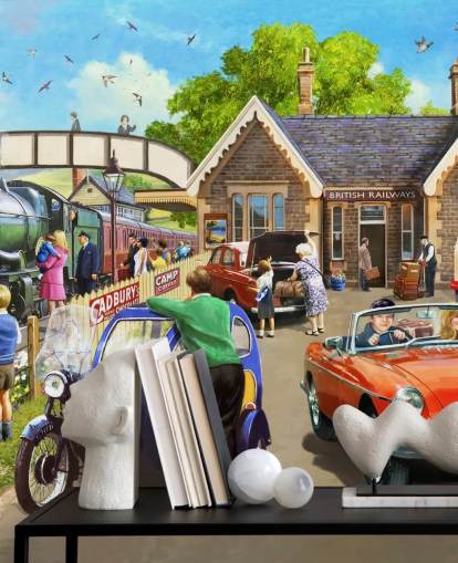 families out by the railway wallpaper