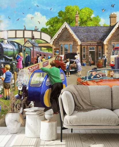 families out by the railway wallpaper