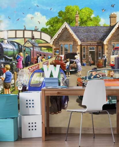 families out by the railway wallpaper